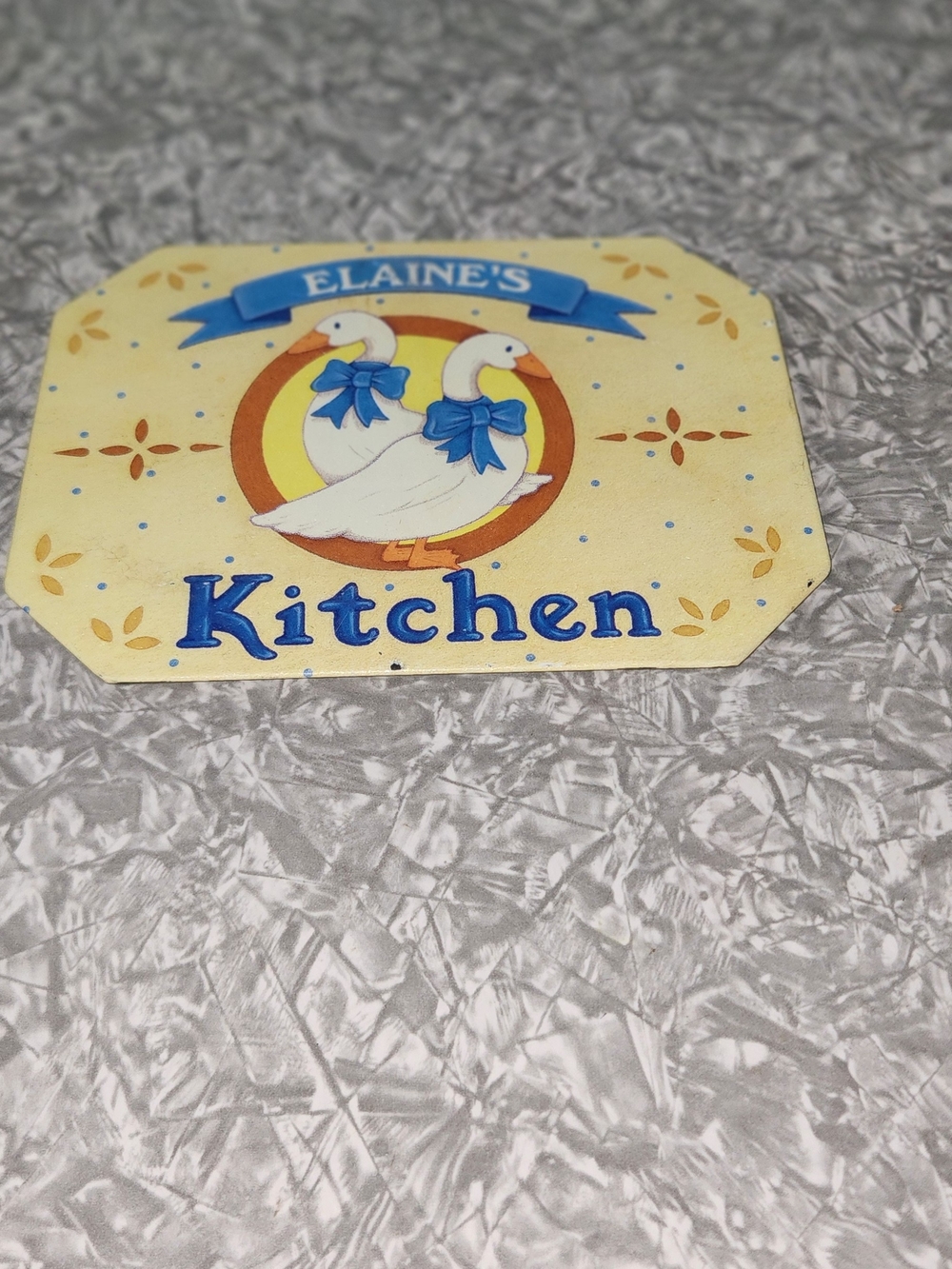 Vintage 1987 Kitchen Yellow Goose Trivet with Blue Accents